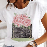 T-shirts Sweet Wine Print Girl 90s Cartoon Printing Clothes